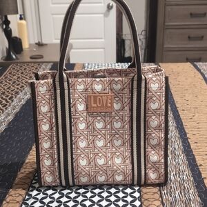 Brighton Tan and Cream Heart Pattern Tote